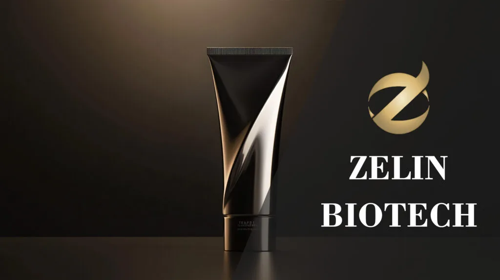 A close-up, minimalist product shot of a crumpled toothpaste tube standing upright, with a metallic texture and a sleek, modern design. The tube is lit dramatically against a dark, gradient background, with soft lighting that highlights the contours, wrinkles, and reflections on the metal surface. Text labels on the tube read 'Toothpaste' and 'Peppermint Silver Particles' in a stylish, modern font. Photorealistic, high contrast, cinematic lighting, monochromatic tones, sophisticated and elegant style.