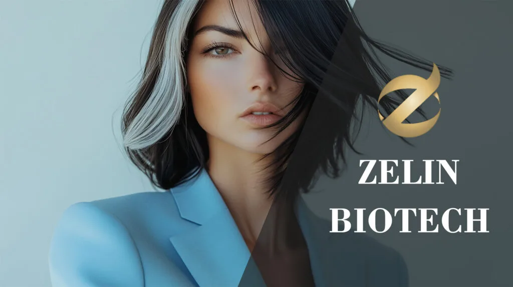 black hair that cover on gray color hair , Peekaboo Hair, vogue style,Vouge magazine cover with real estate advisor in a light blue suit,Peekaboo Hair