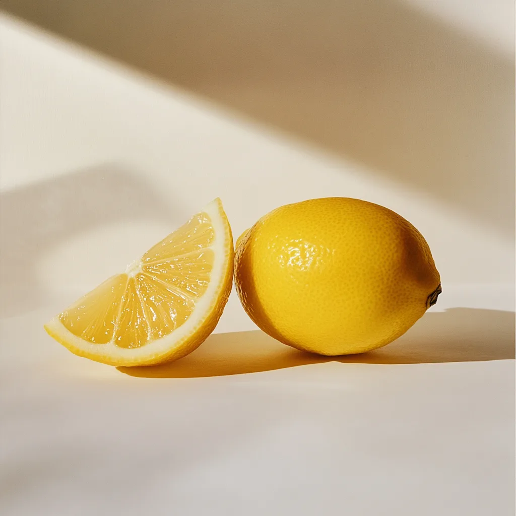 high quality real full lemon and slice, color yellow, focus, close up on white background