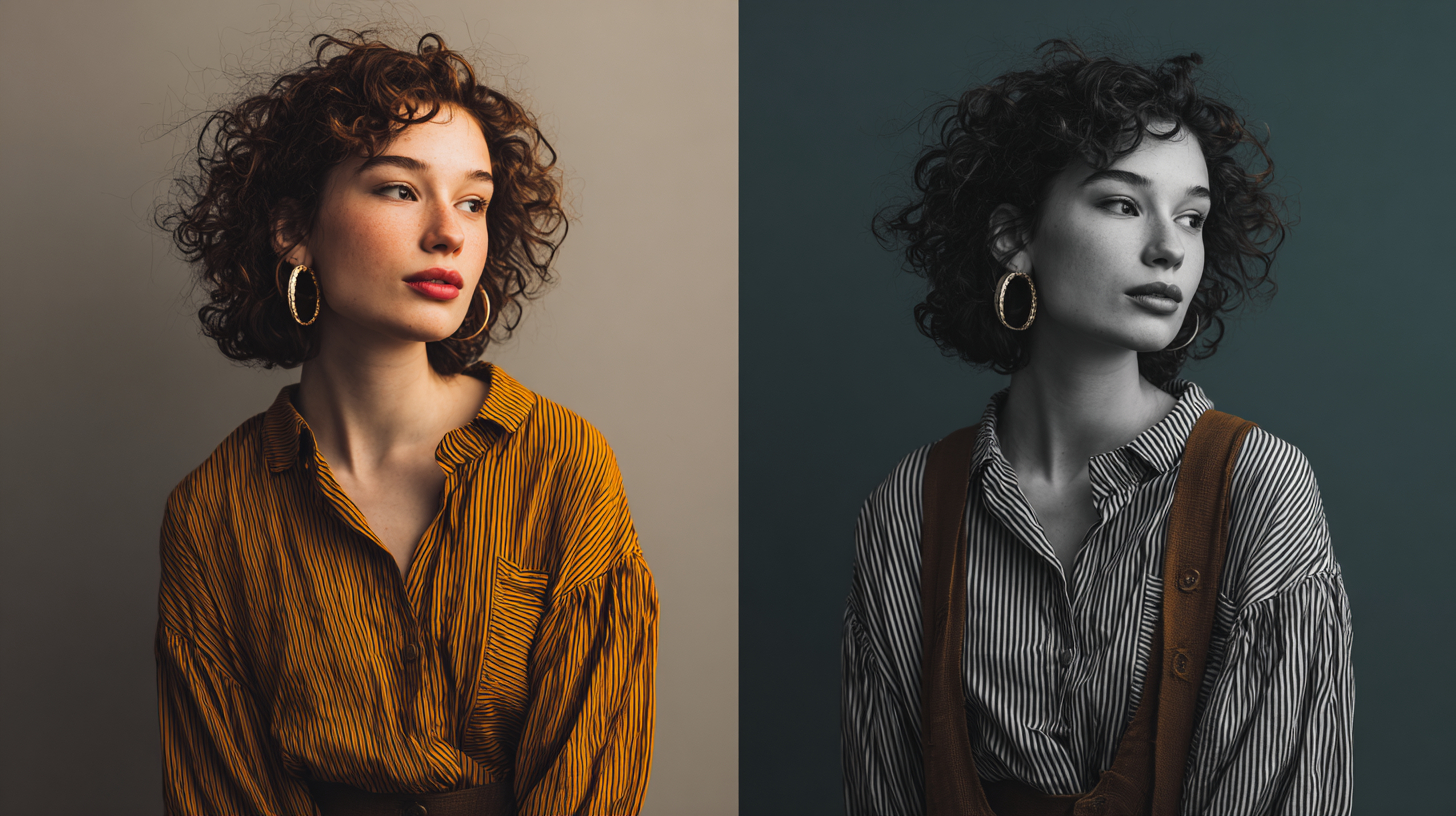 portrait of same woman in different clothes